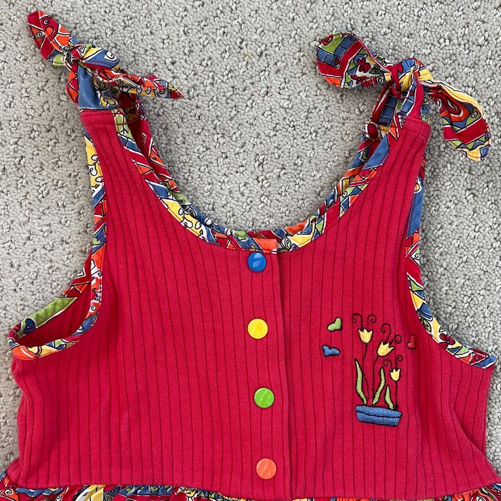 VINTAGE Gymboree RAINBOW tag Floral Red tie tank top with shorts and pockets - Picture 6 of 11